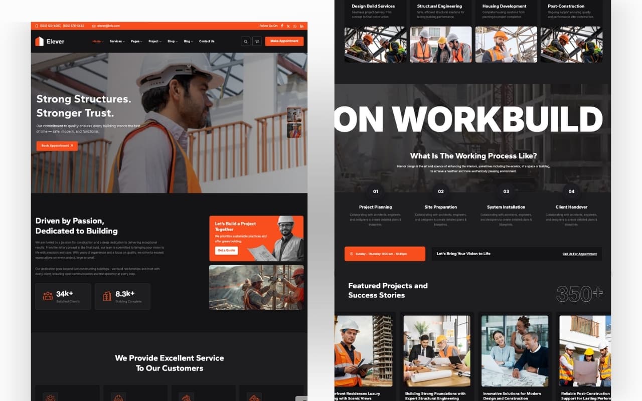 Construction company website design example