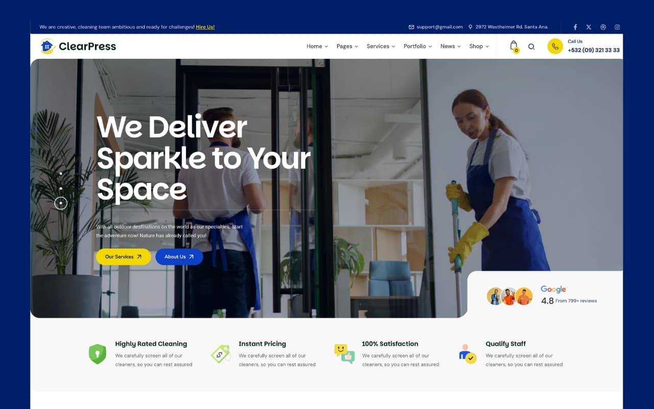 Cleaning services website design example