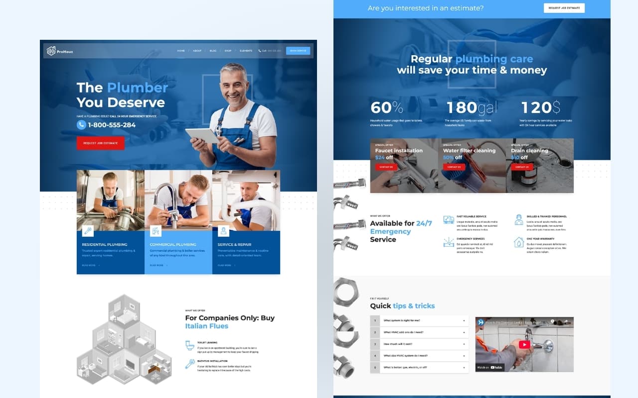 Plumbing services website design example