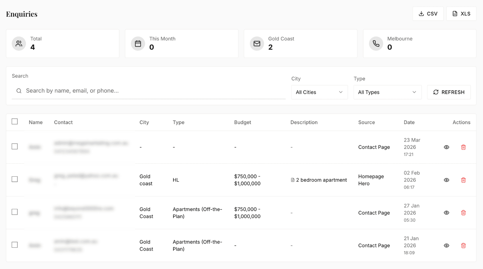 Enquiry management, contact details redacted